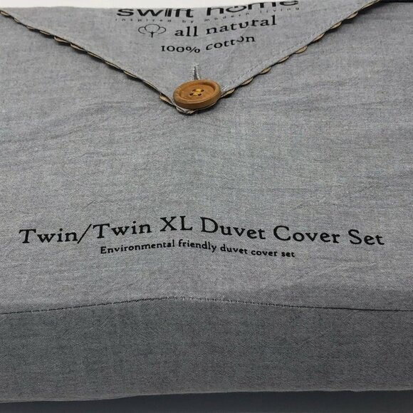 Swift Home 100% Cotton Twin/Twin XL Duvet Cover and Sham Set - Ash Gray - Picture 3 of 6